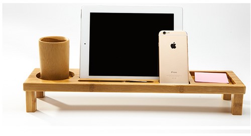 Functional Bamboo Office Ipad Stand With Office Organizer